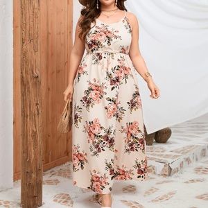 NWT Tan Pink Floral Sleeveless Plus Size Maxi Dress